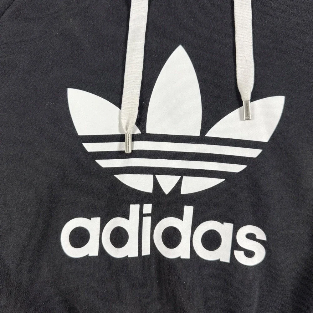 Adidas Originals Trefoil Cropped Hoodie Black White Women's Medium - Picture 10 of 11